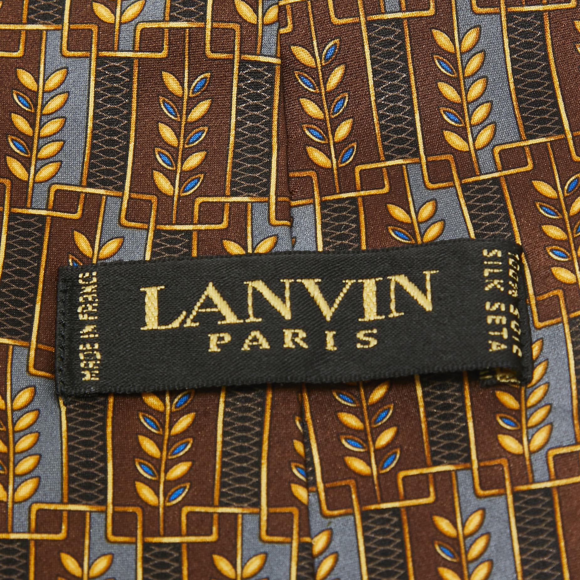 Lanvin Brown Printed Silk Traditional Tie