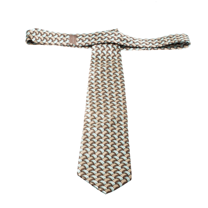 Lanvin Brown And Blue Abstract Print Silk Tie