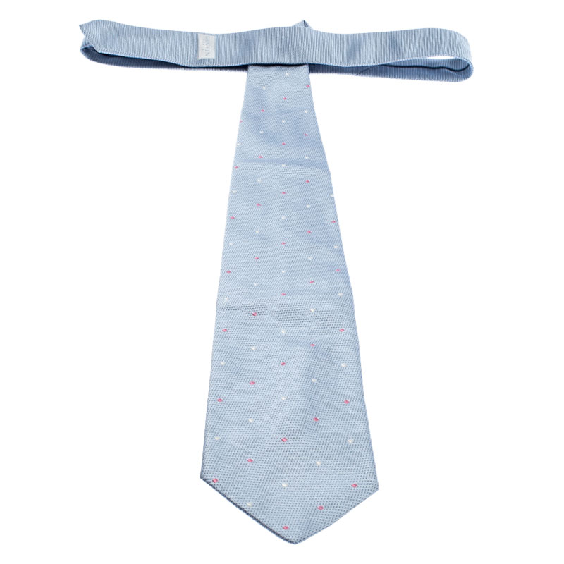 Lanvin Baby Blue Embroidery Detail Silk Jacquard Traditional Tie