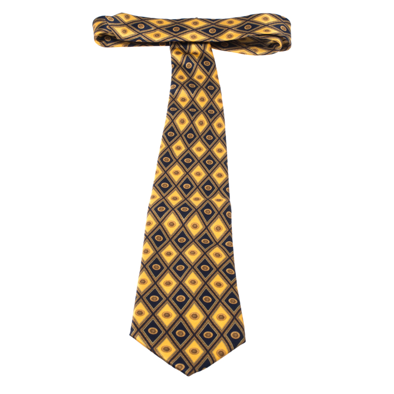Lanvin Vintage Yellow And Blue Floral Print Silk Tie