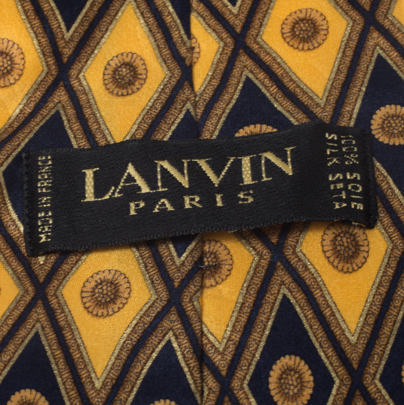 Lanvin Vintage Yellow And Blue Floral Print Silk Tie