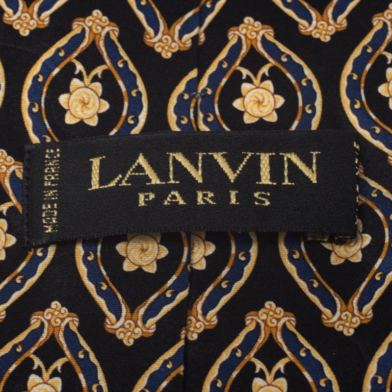 Lanvin Vintage Black & Gold Baroque Print Silk Tie