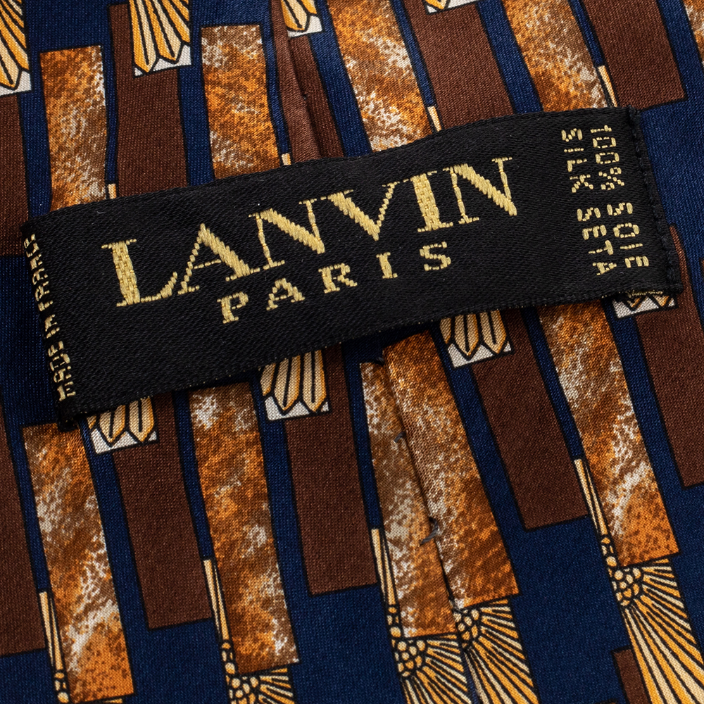 Lanvin Vintage Brown Geometric Printed Silk Traditional Tie
