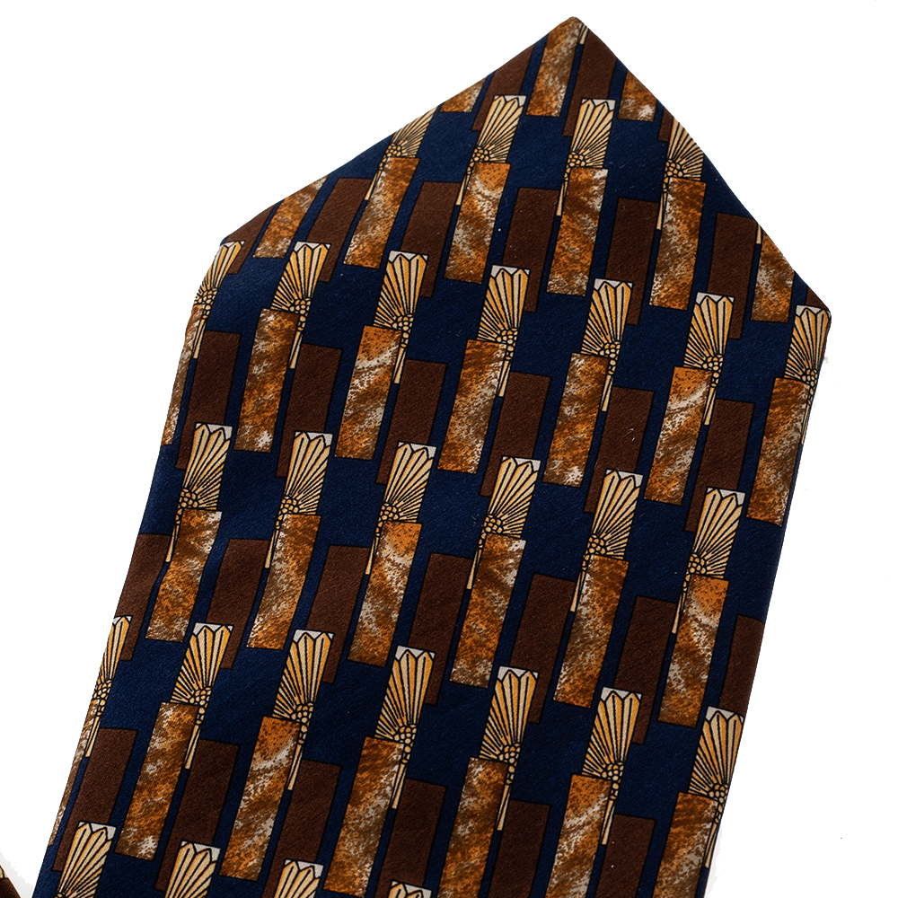 Lanvin Vintage Brown Geometric Printed Silk Traditional Tie