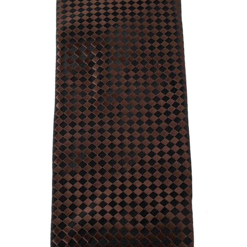 Lanvin Vintage Brown & Black Checkered Silk Traditional Tie