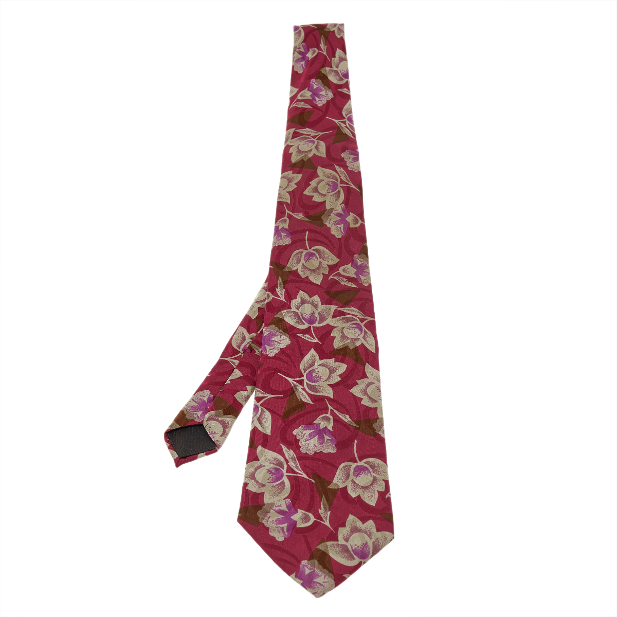 Lanvin Burgundy Floral Print Traditional Silk Tie