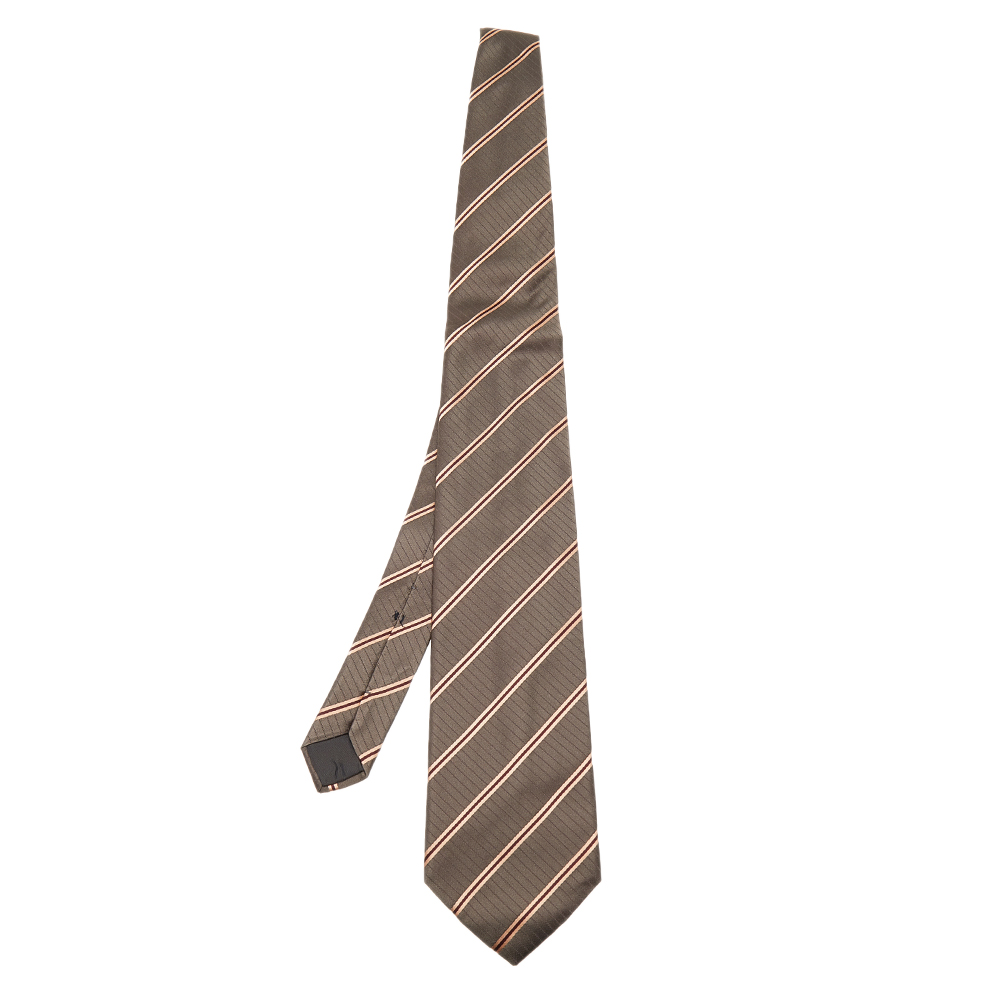 Lanvin Vintage Brown Striped Silk Tie