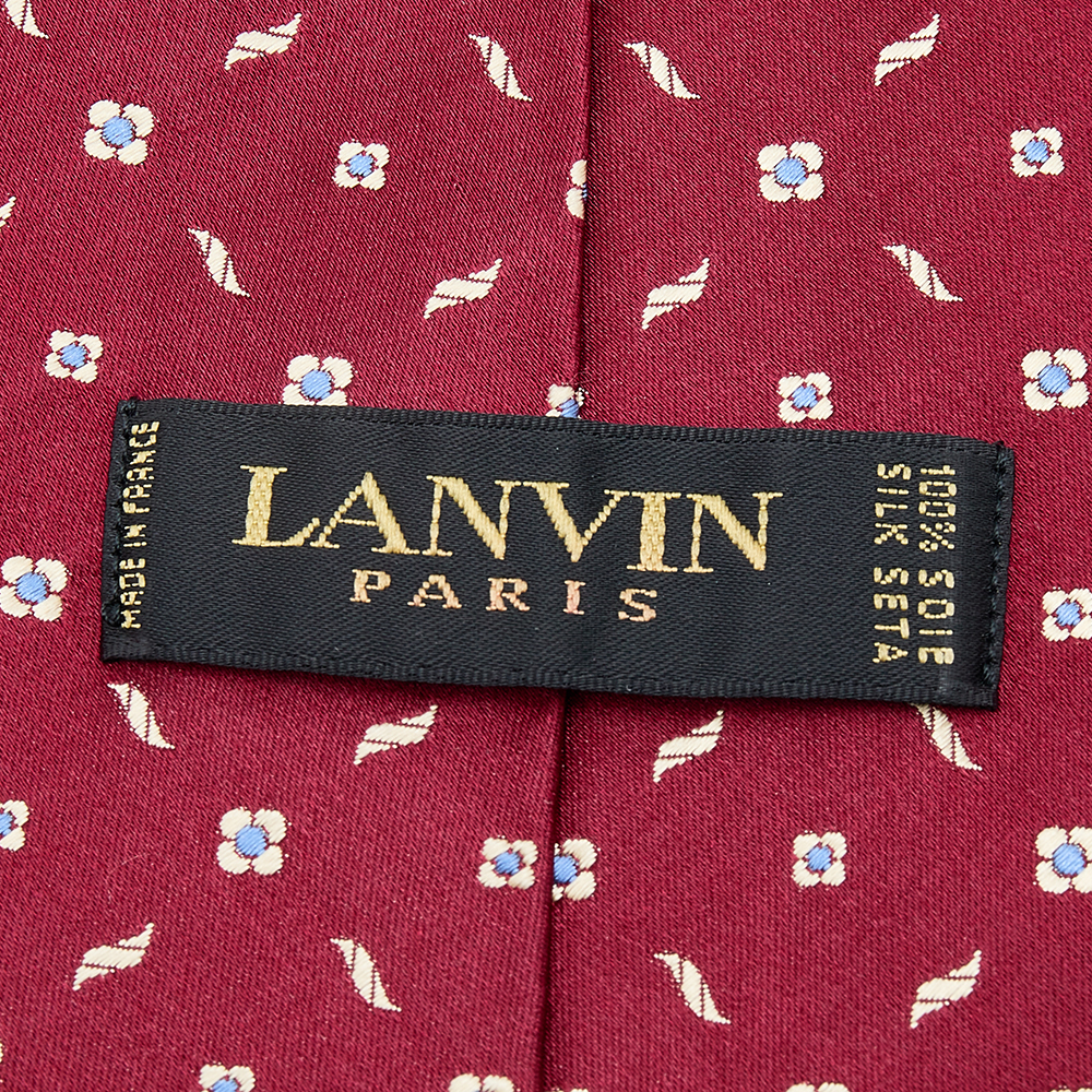Lanvin Red Floral Pattern Silk Satin Tie