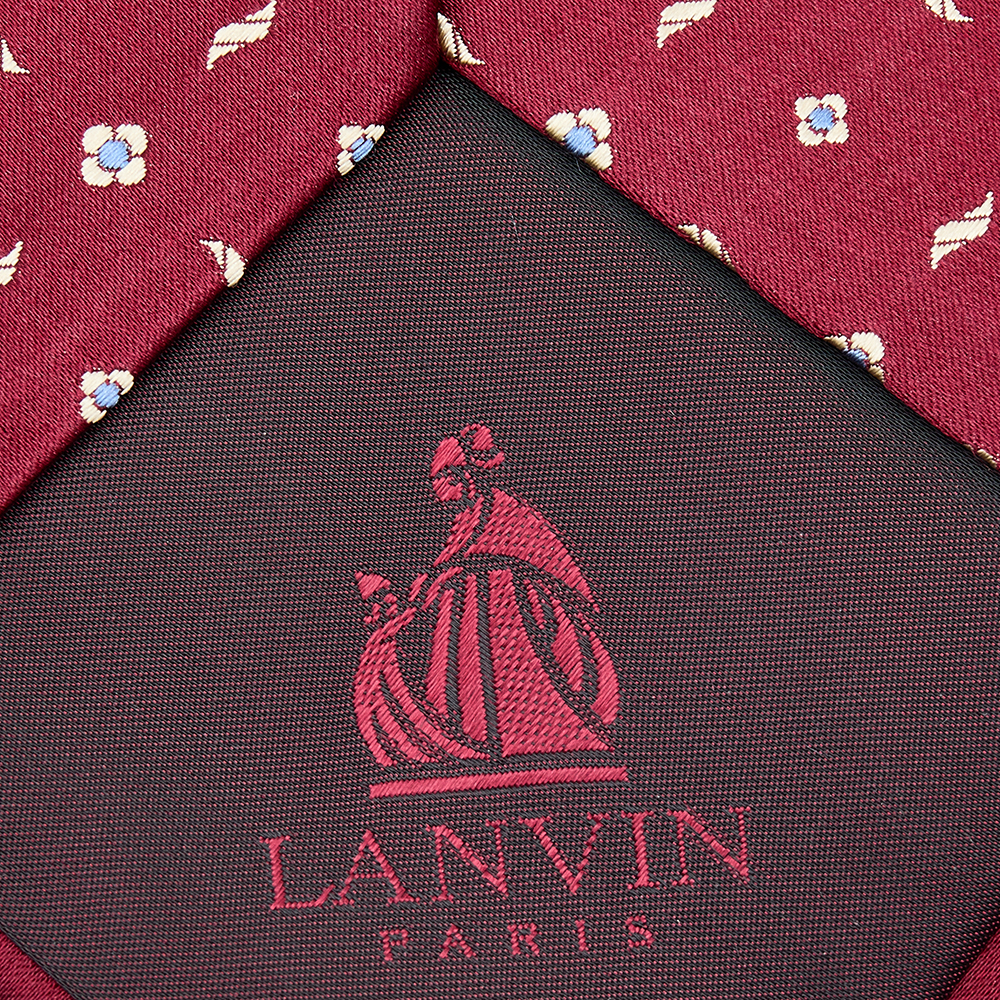 Lanvin Red Floral Pattern Silk Satin Tie
