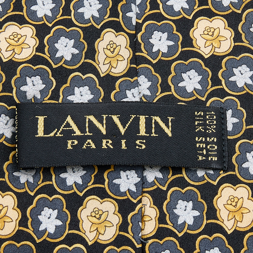 Lanvin Vintage Black Lotus Printed Silk Tie