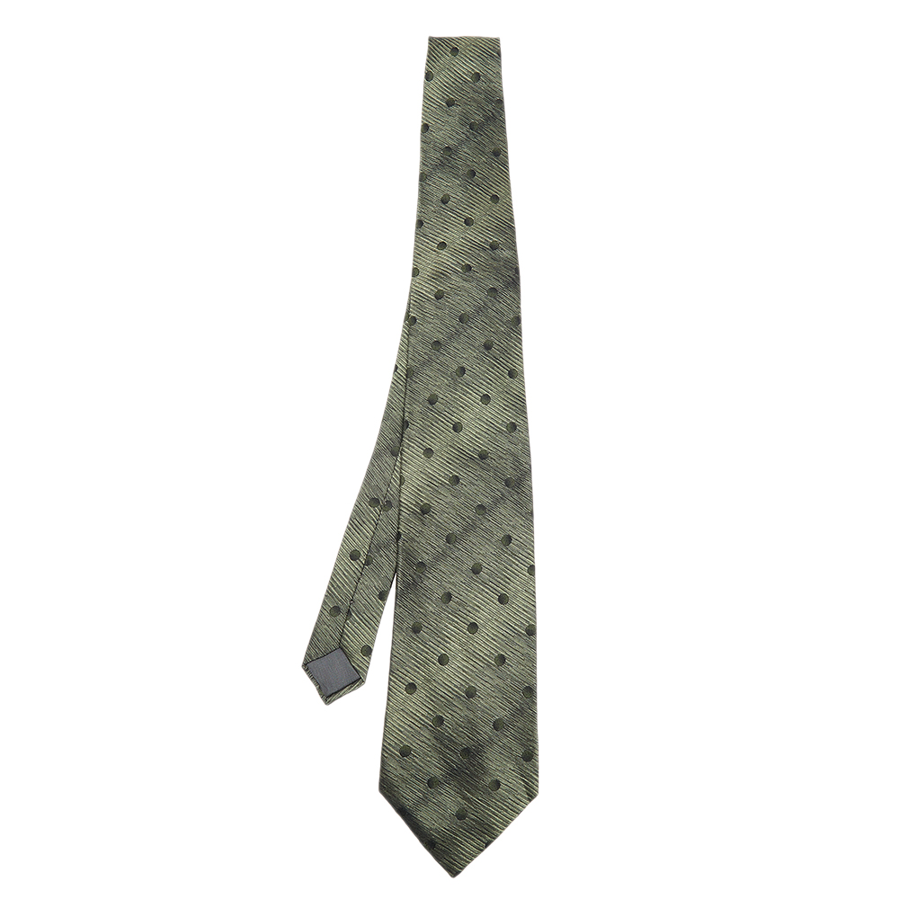 Lanvin Green Polka Dot Silk Jacquard Tie