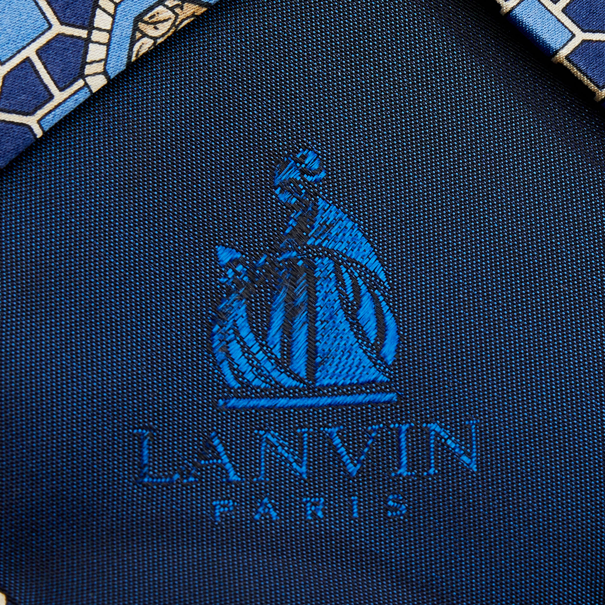 Lanvin Blue Geometric Motif Silk Tie