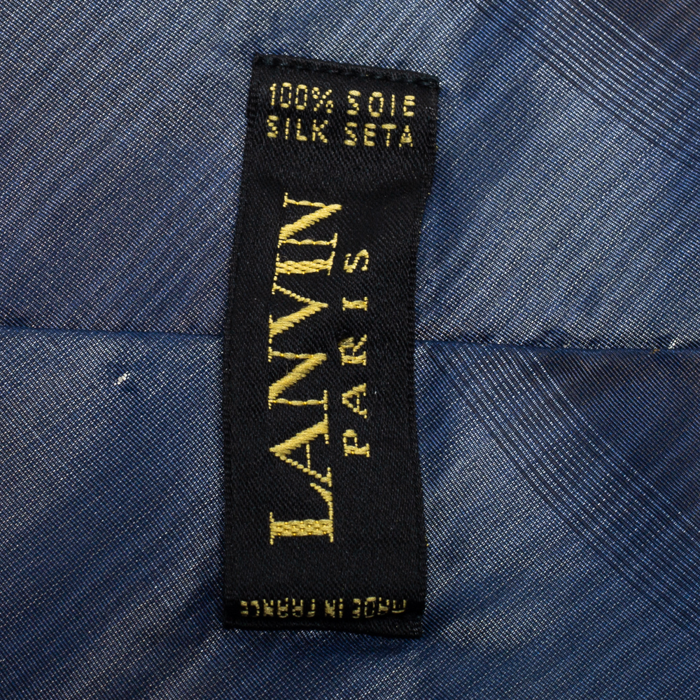 Lanvin Navy Blue Patterned Print Silk Tie
