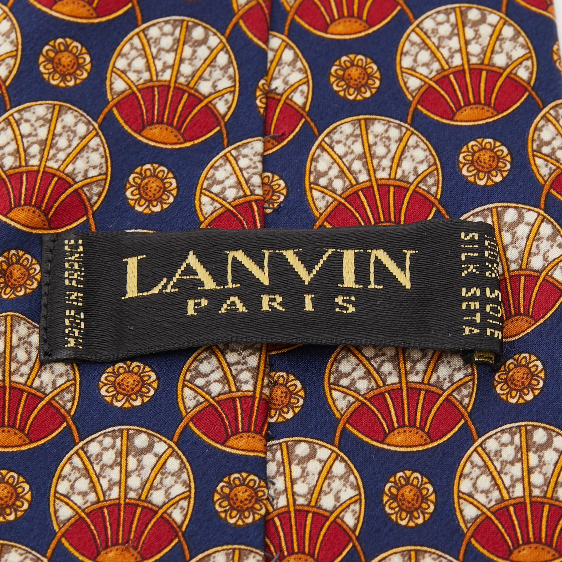 Lanvin Vintage Navy Blue Printed Silk Traditional Tie