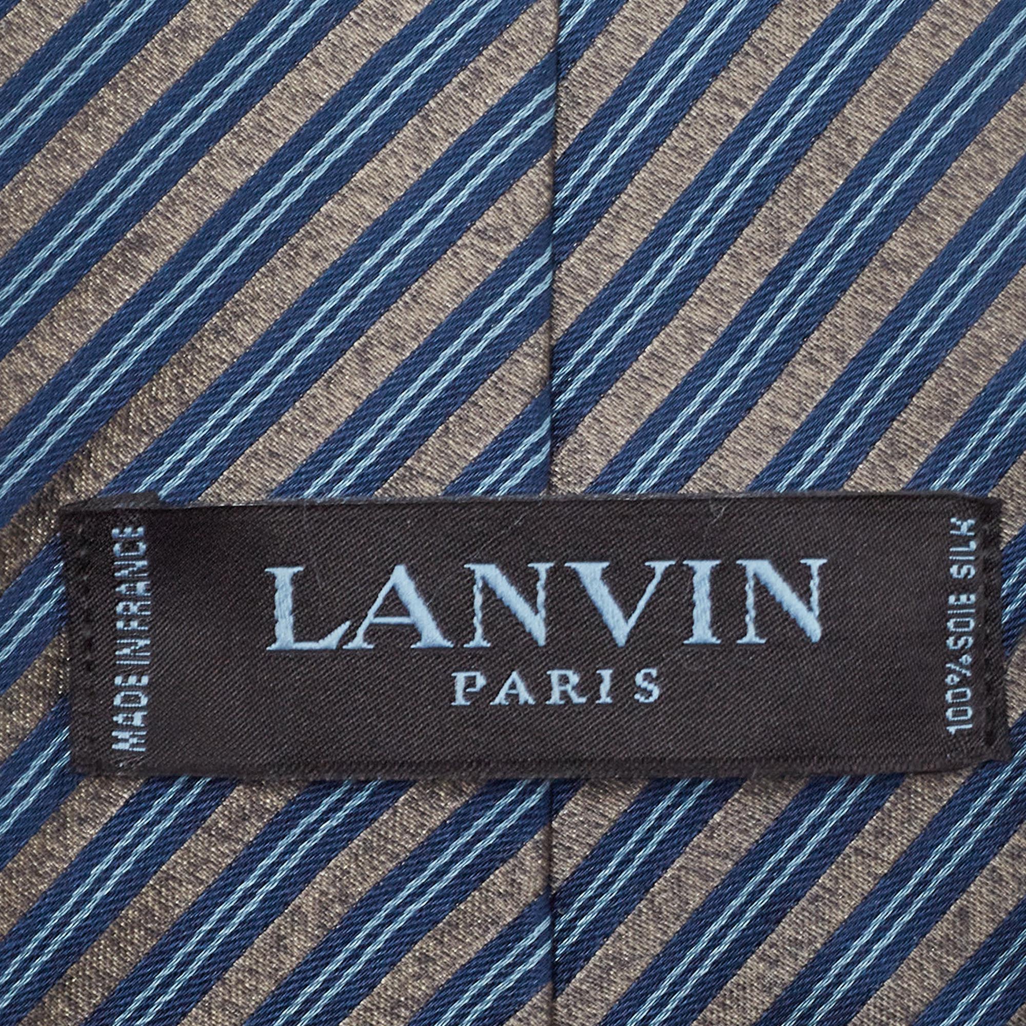 Lanvin Grey/Blue Diagonal Striped Silk Tie