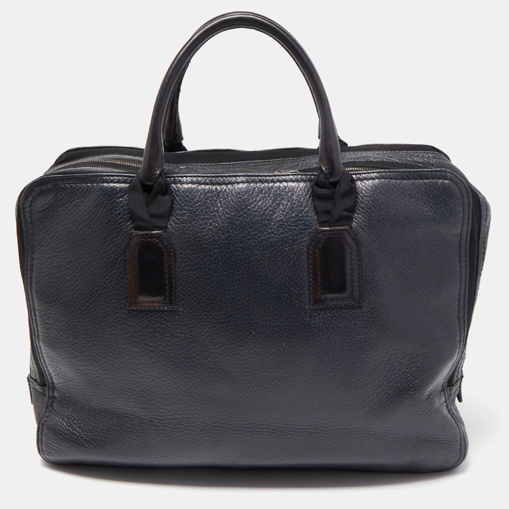 Lanvin Dark Blue Soft Leather And Fabric Zip Briefcase Bag