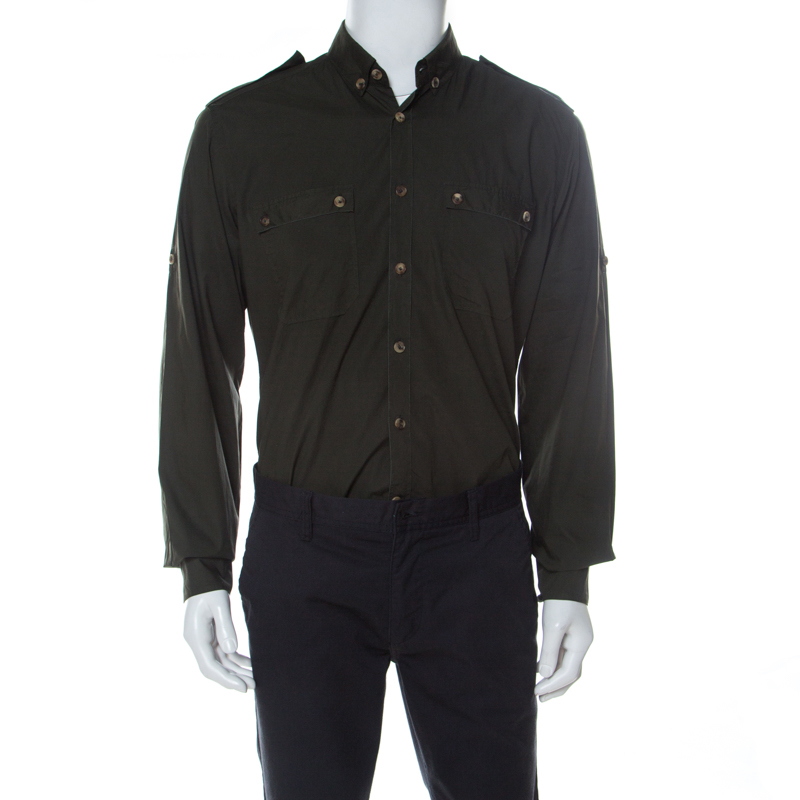 Image of Lanvin Safari Green Cotton Button Down Shirt L