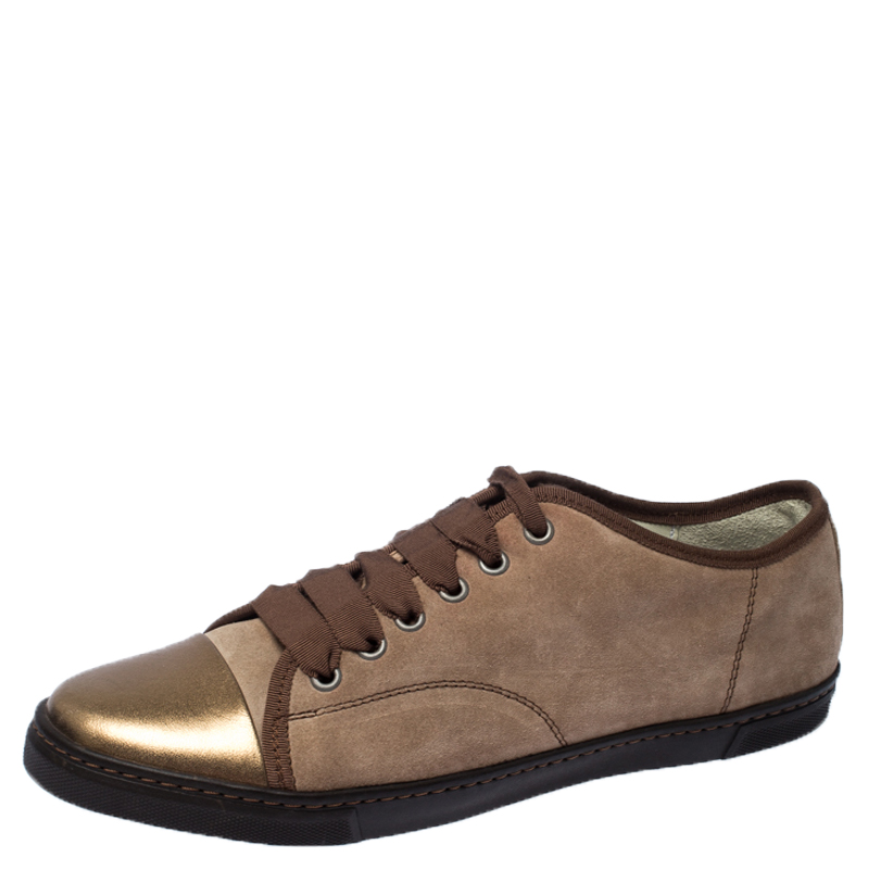 Image of Lanvin Brown Suede and Leather DDB Low Top Sneakers Size