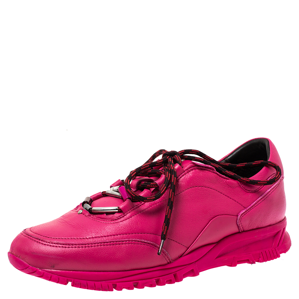 Image of Lanvin Pink Leather Lace Up Sneakers Size