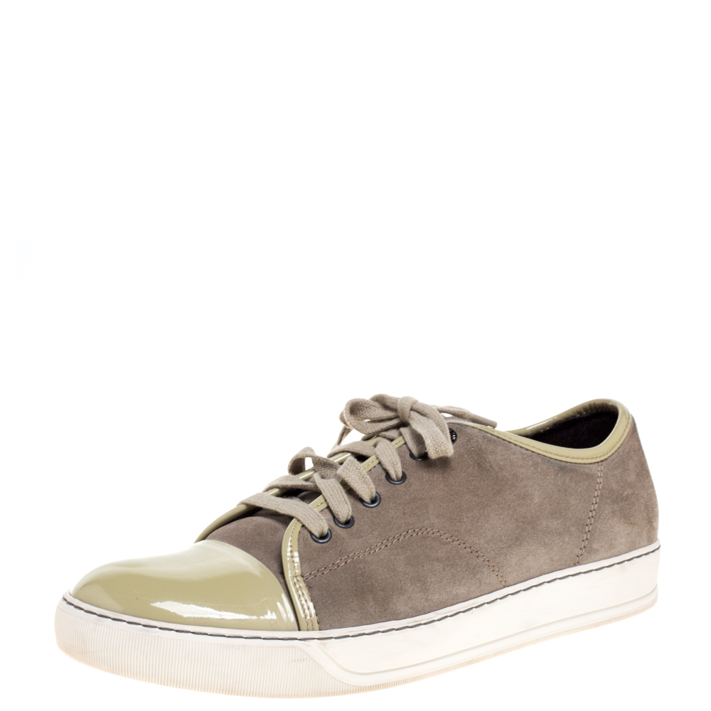 Image of Lanvin Olive Suede and Patent Leather DDB Low Top Sneakers Size
