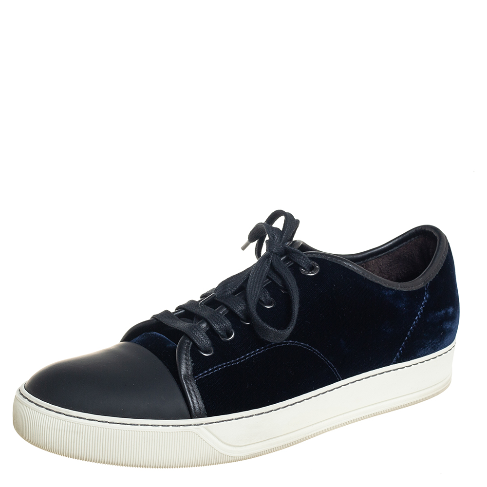 Lanvin Blue/Black Velvet And Leather Cap Toe Low Top Sneakers Size 41