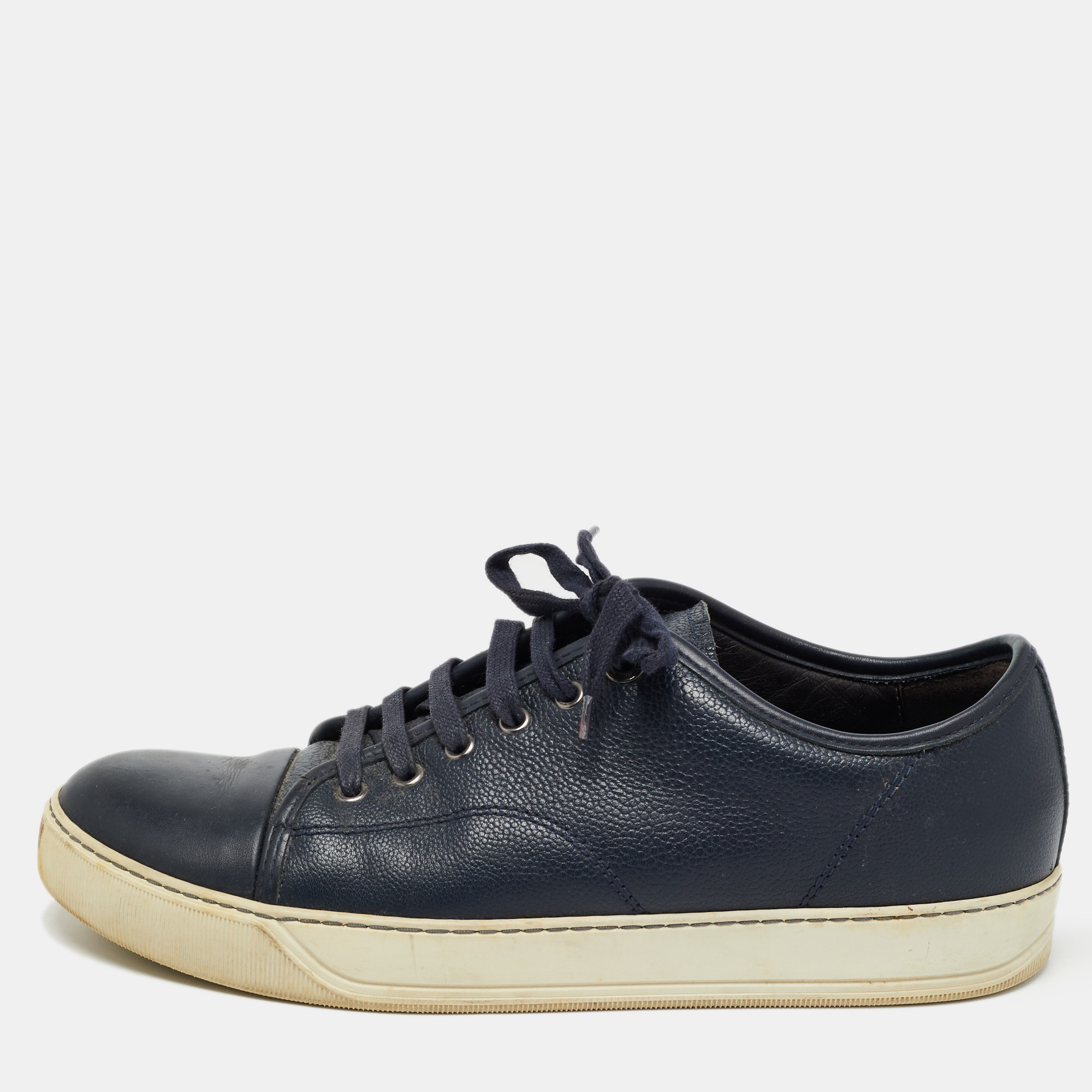 Lanvin Leather Navy Blue Leather Low Top Sneakers Size 41