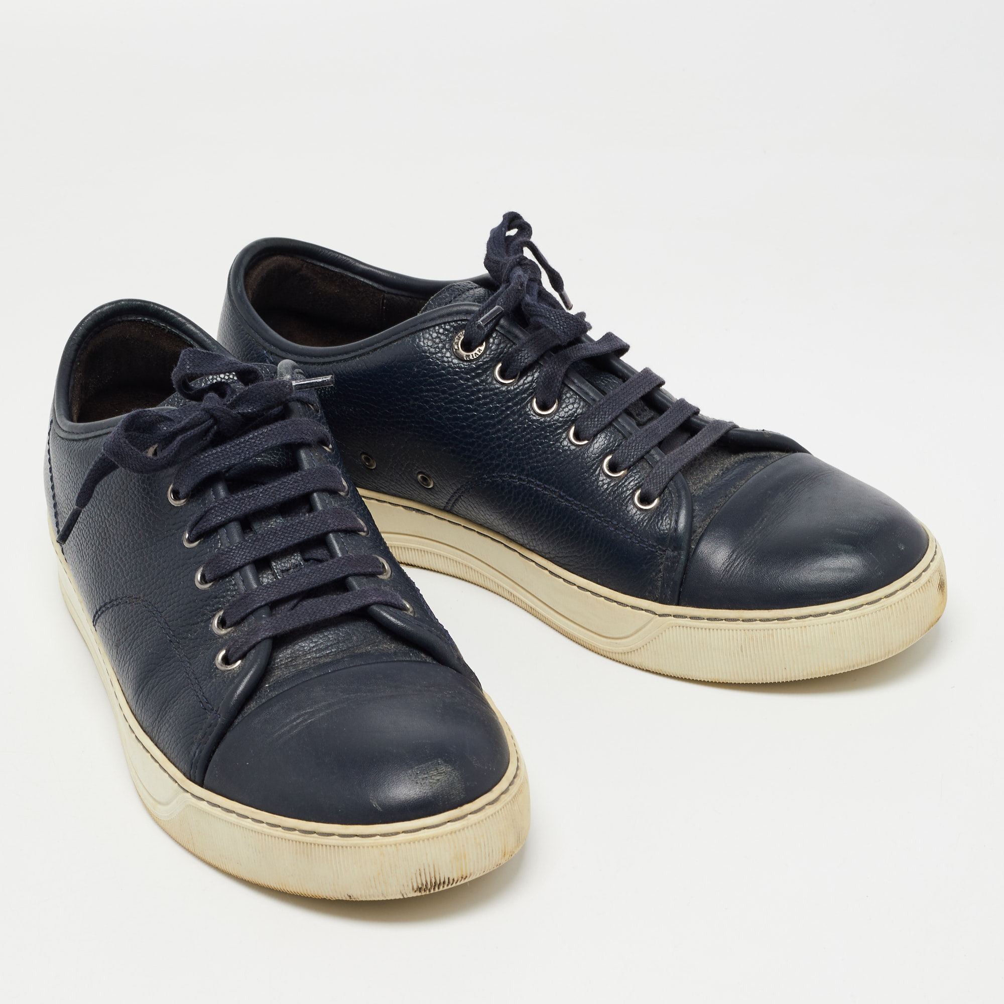 Lanvin Leather Navy Blue Leather Low Top Sneakers Size 41