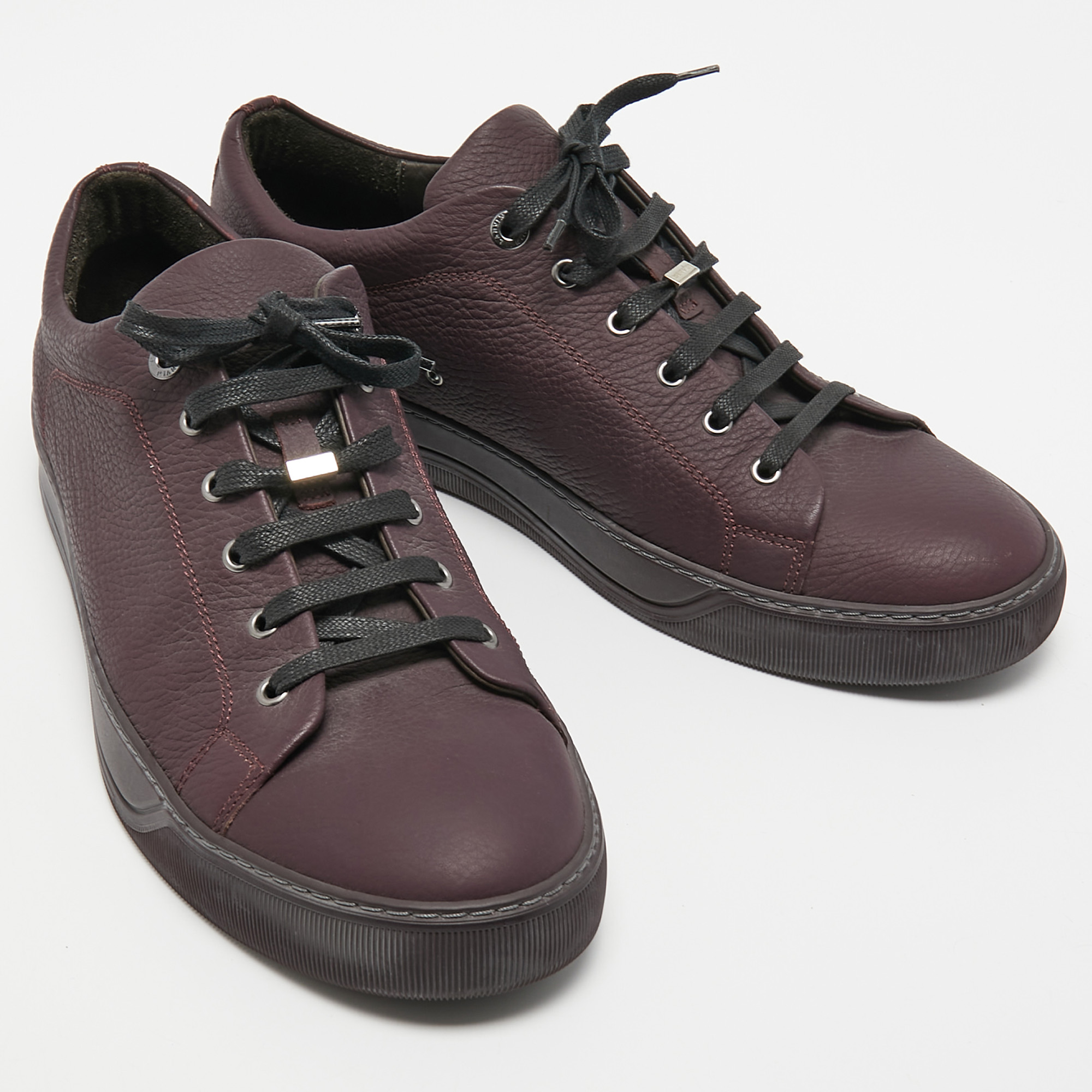 Lanvin Dark Purple Leather Low Top Sneakers Size 44