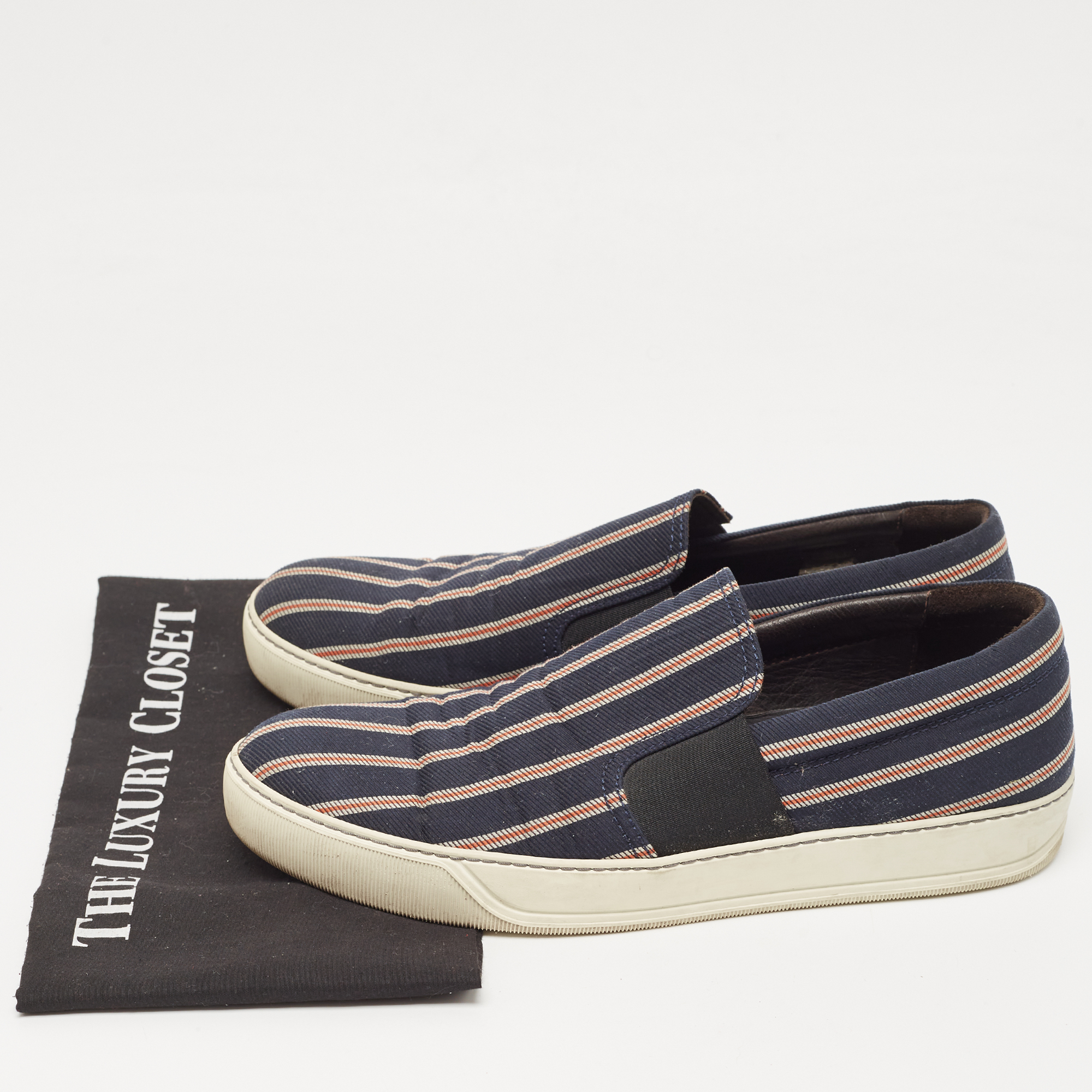 Lanvin Navy Blue Printed Fabric Slip On Sneakers Size 42
