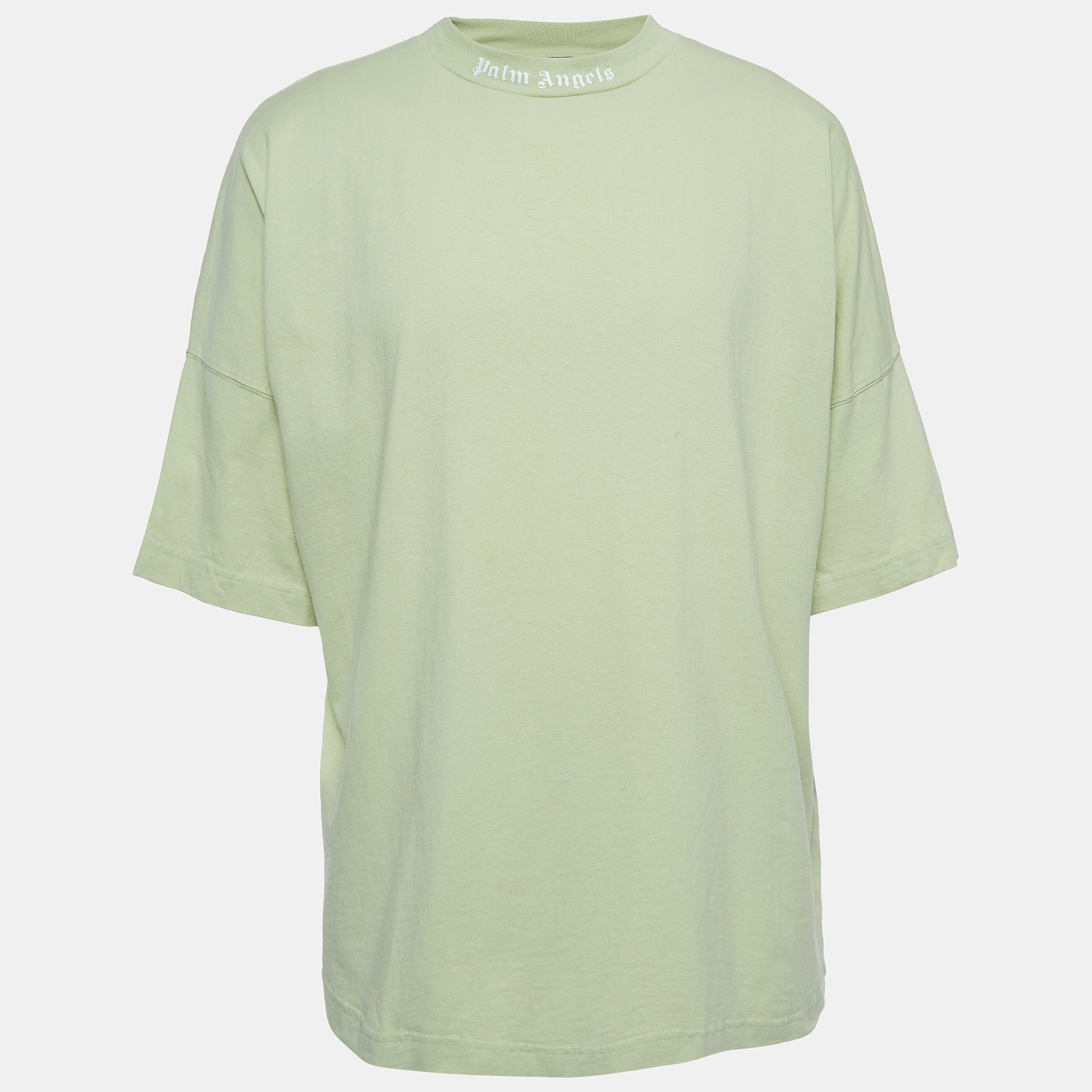 Palm Angels Light Green Logo Print Cotton  Oversized T-Shirt L
