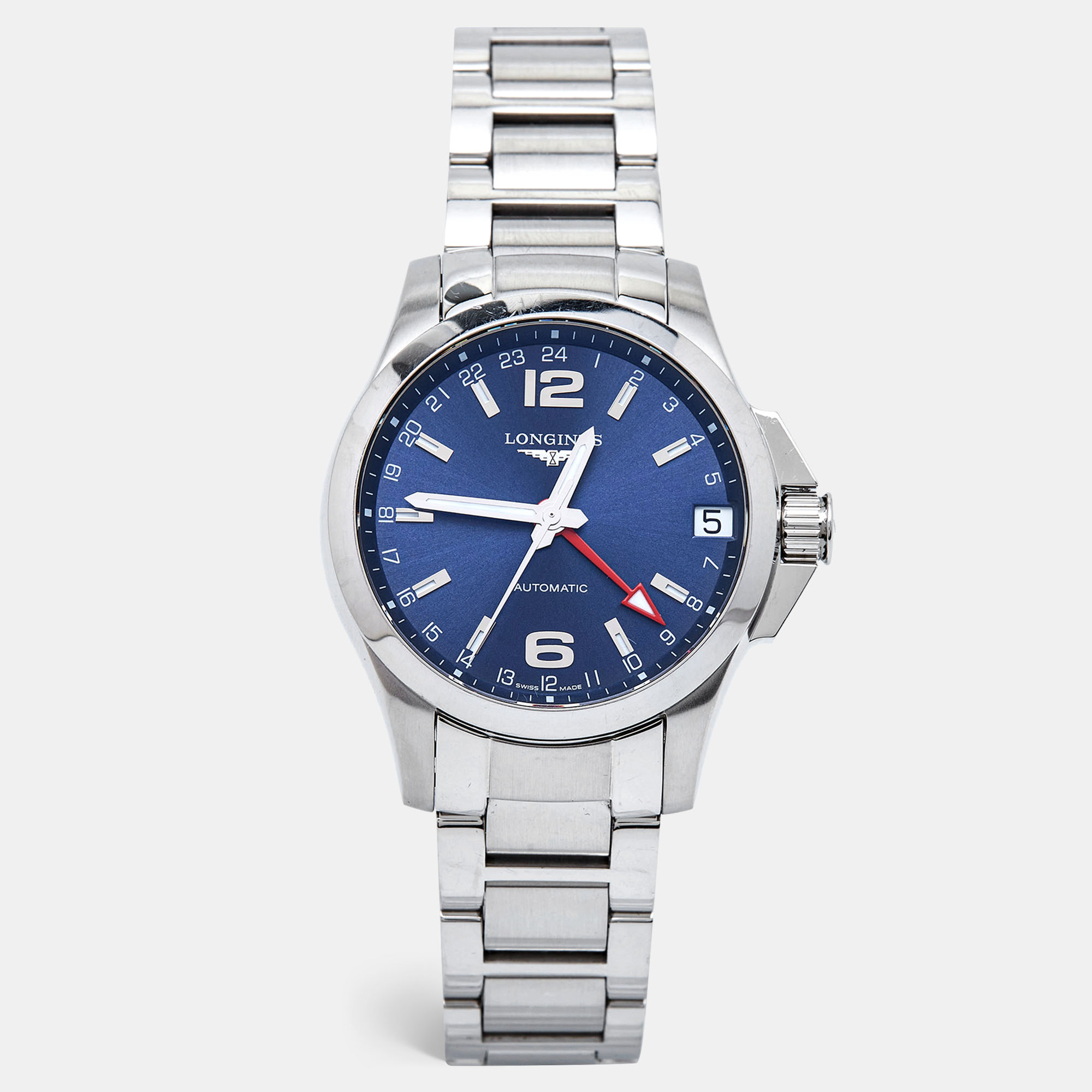 Longines Blue Stainless Steel Conquest GMT L3.687.4.99.6 Men's Wristwatch 41 Mm