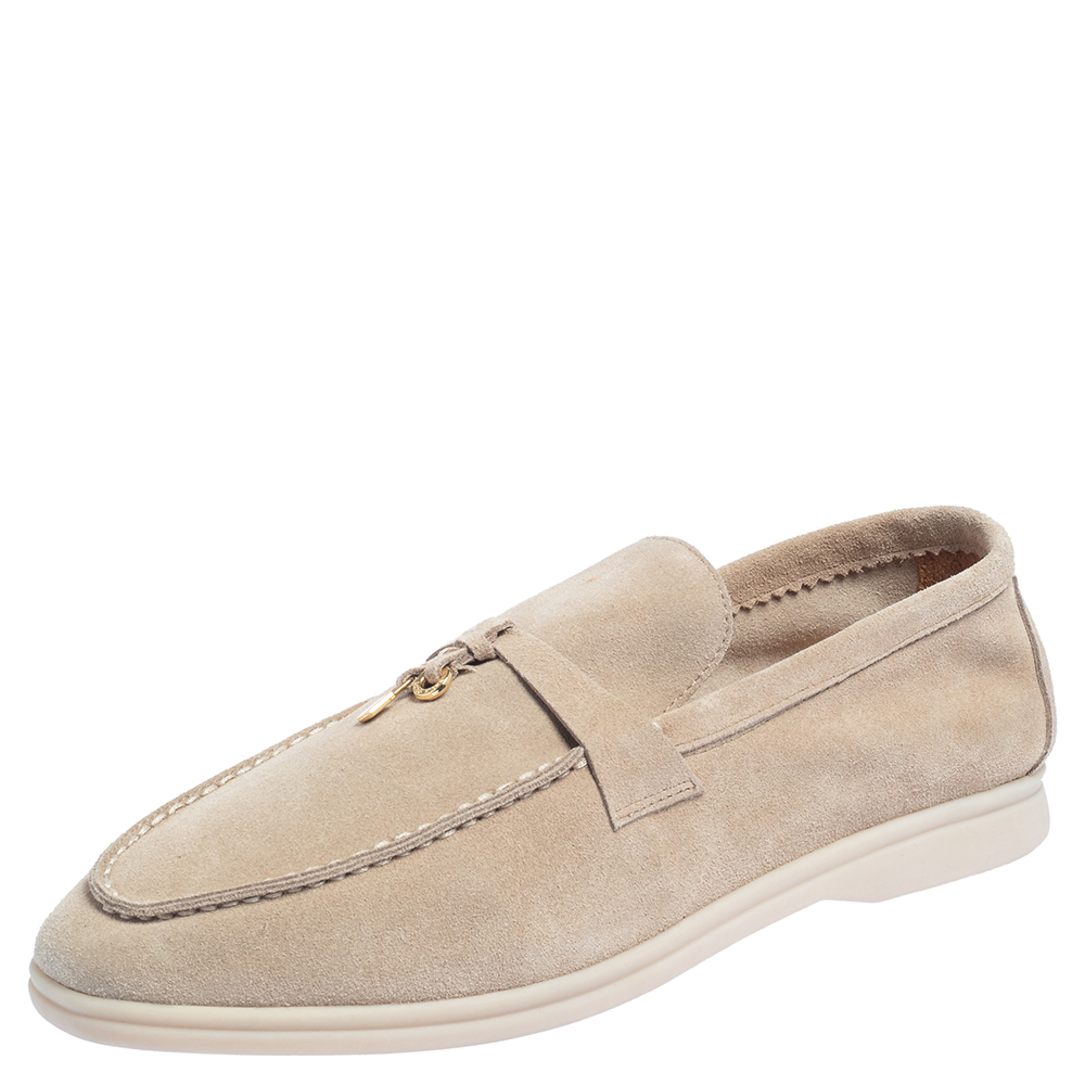 Loro Piana Beige Suede Summer Charms Walk Slip On Loafers Size 45