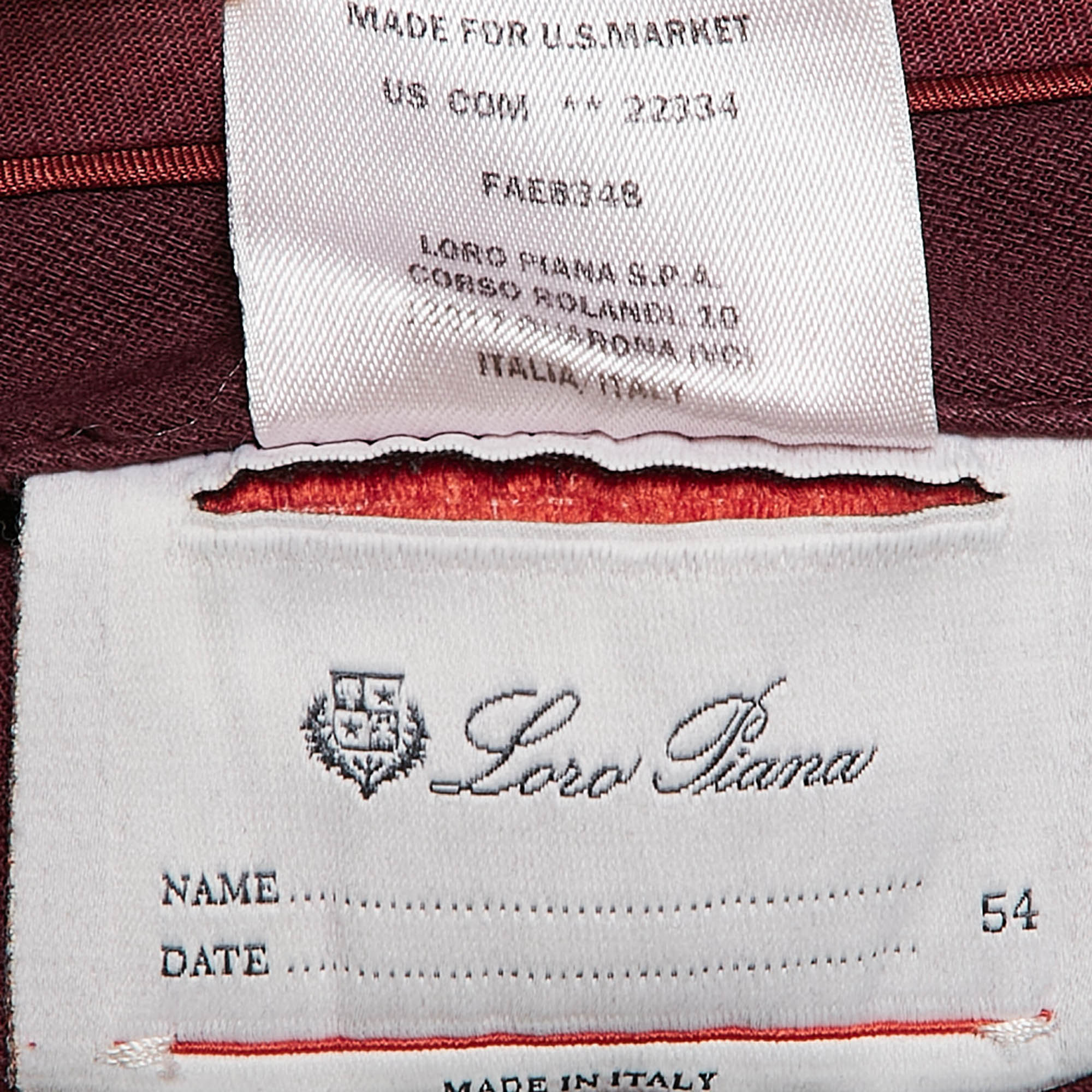 Loro Piana Burgundy Cotton Chino Shorts XXL