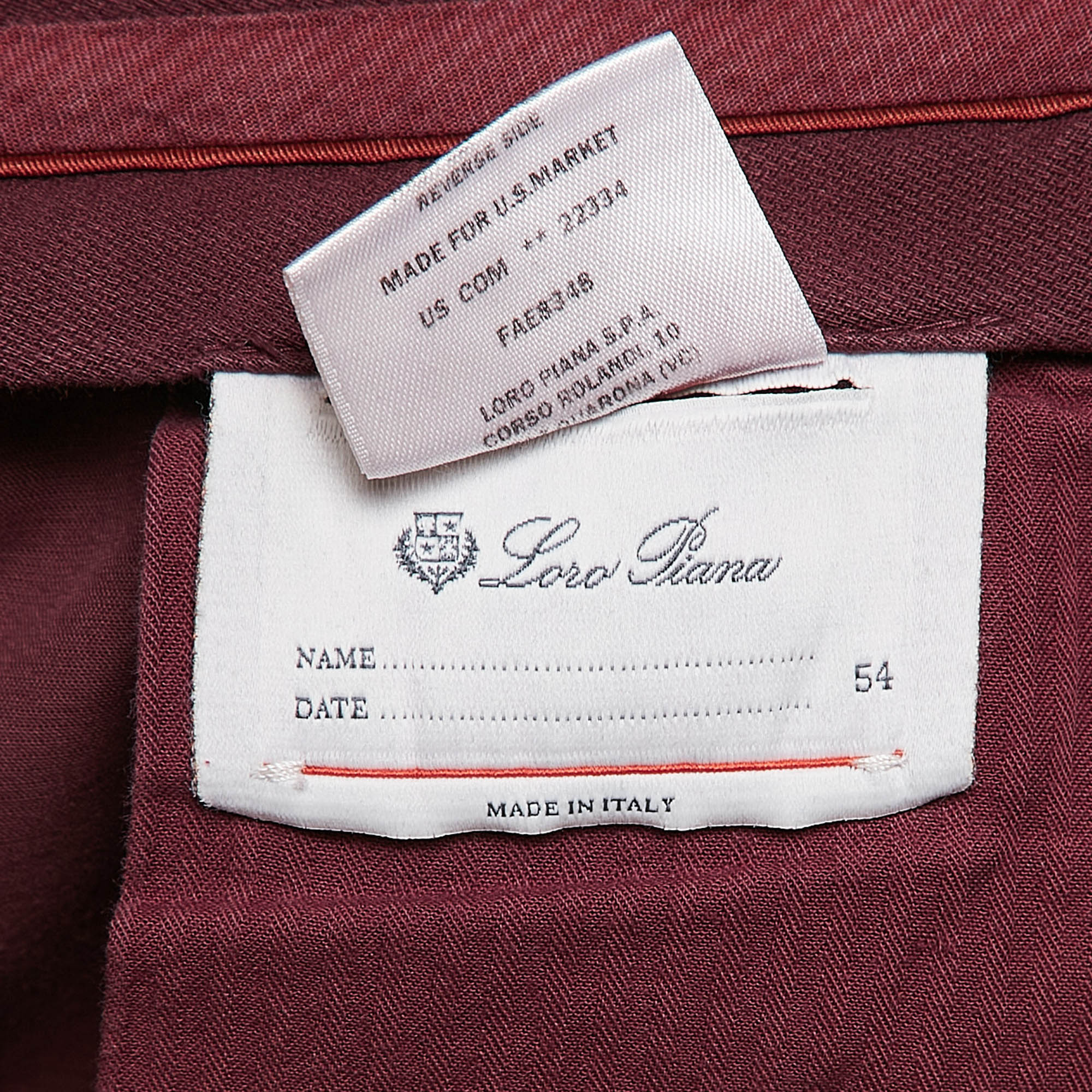 Loro Piana Burgundy Cotton Chino Shorts XXL