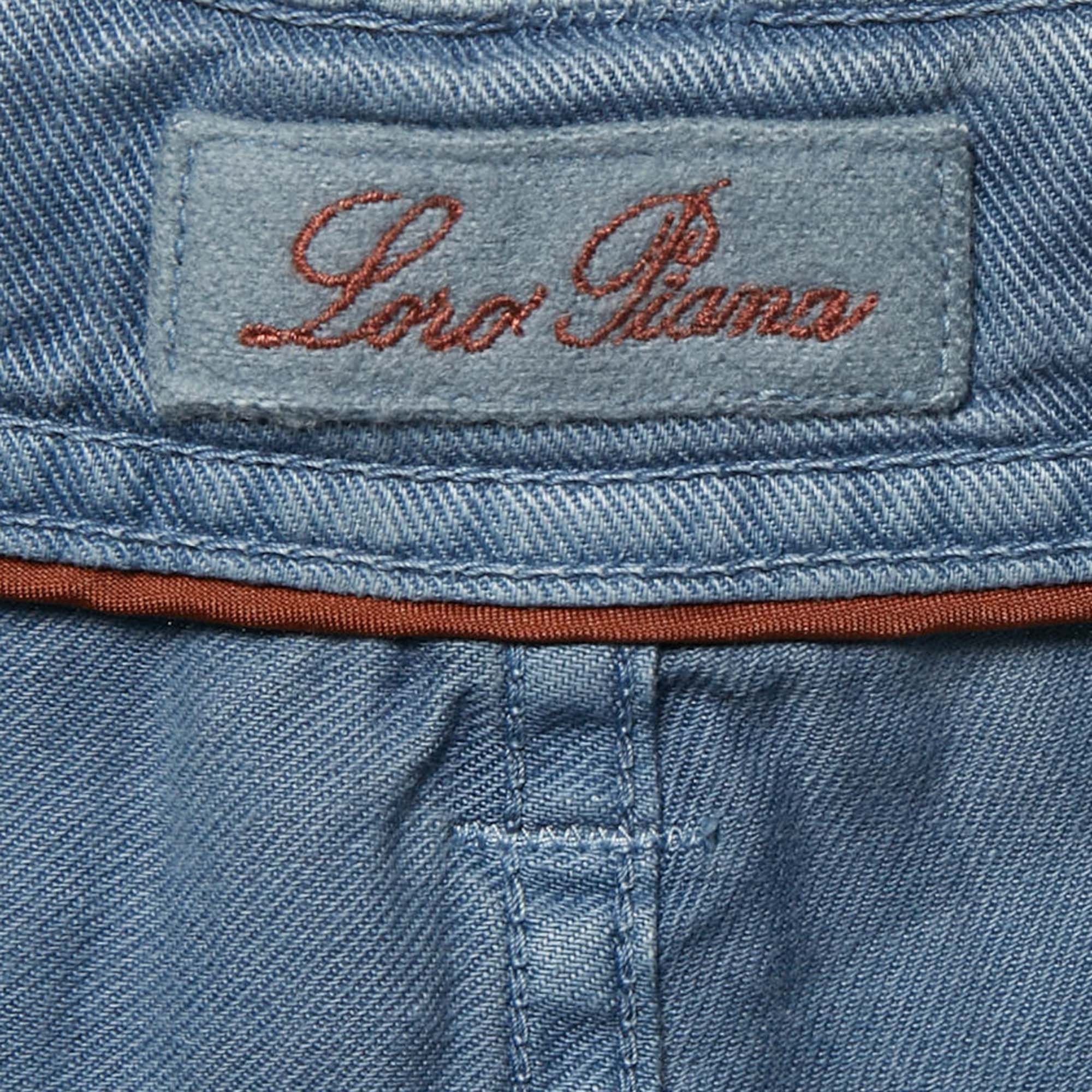 Loro Piana Blue Linen Blend Slim Fit Pants S