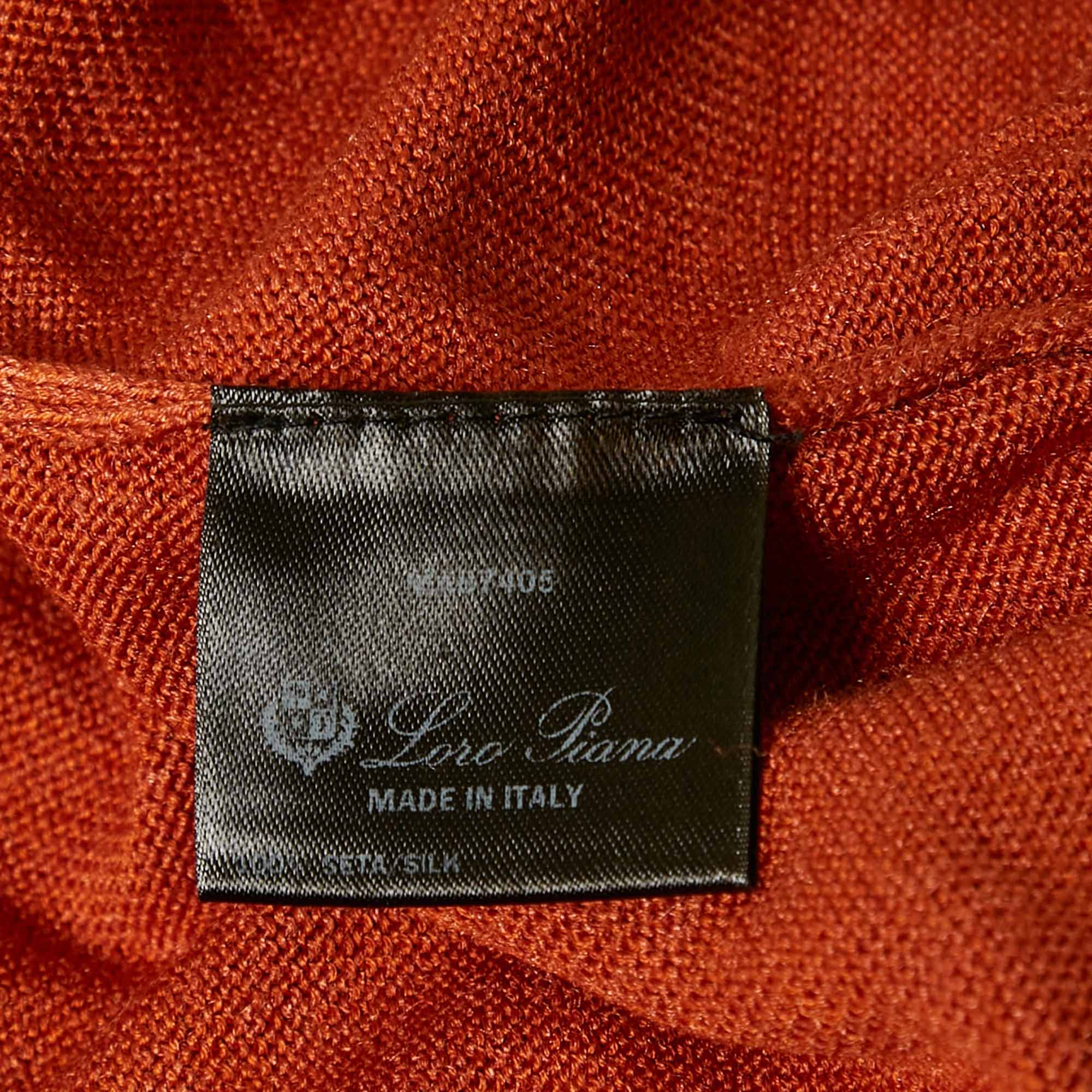 Loro Piana Orange Silk Knit Zip-Up Sweater XXXL