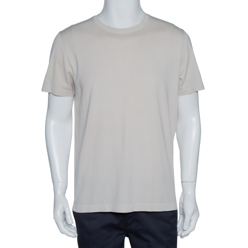 Image of Loro Piana Light Beige Cotton Crew Neck T-Shirt L