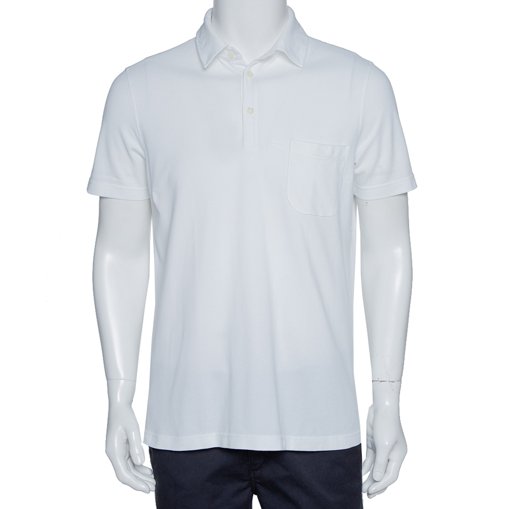 Image of Loro Piana White Stretch Cotton Polo T-Shirt M