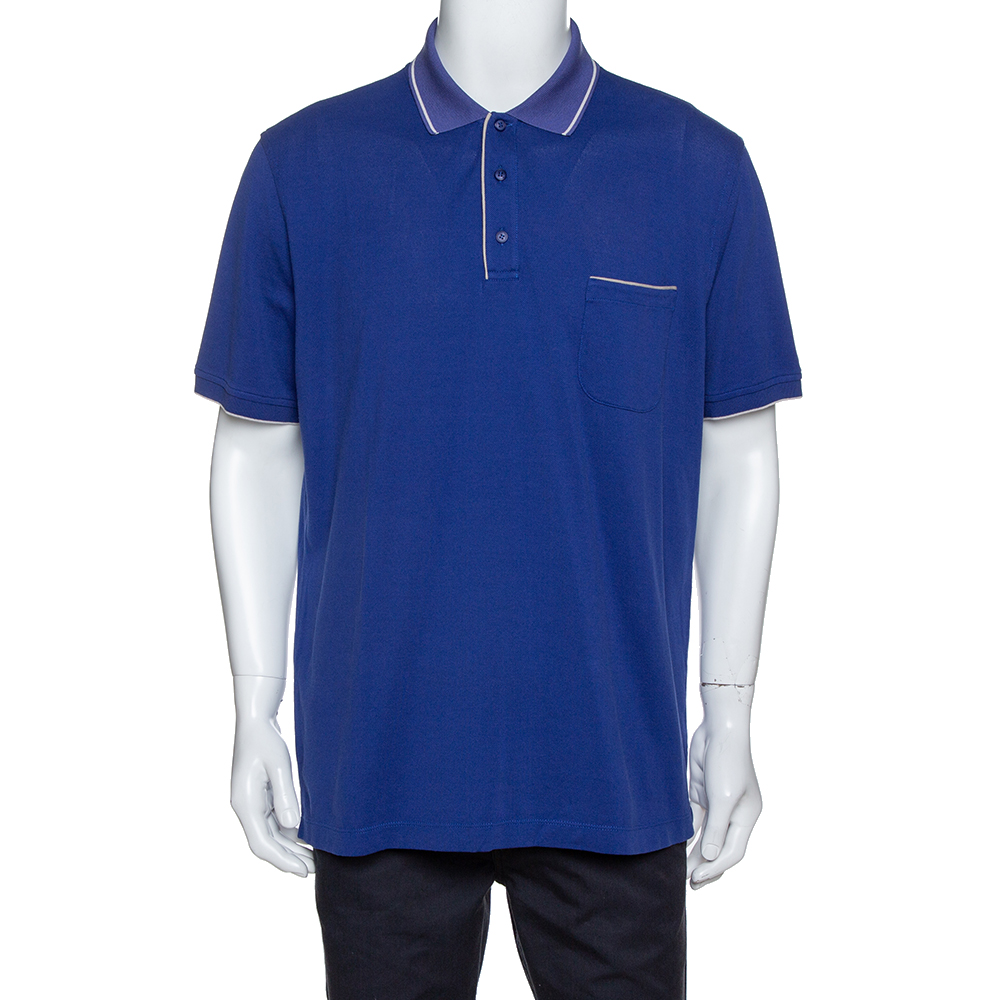 Image of Loro Piana Indigo Stretch Cotton Pique Polo T-Shirt XXXL