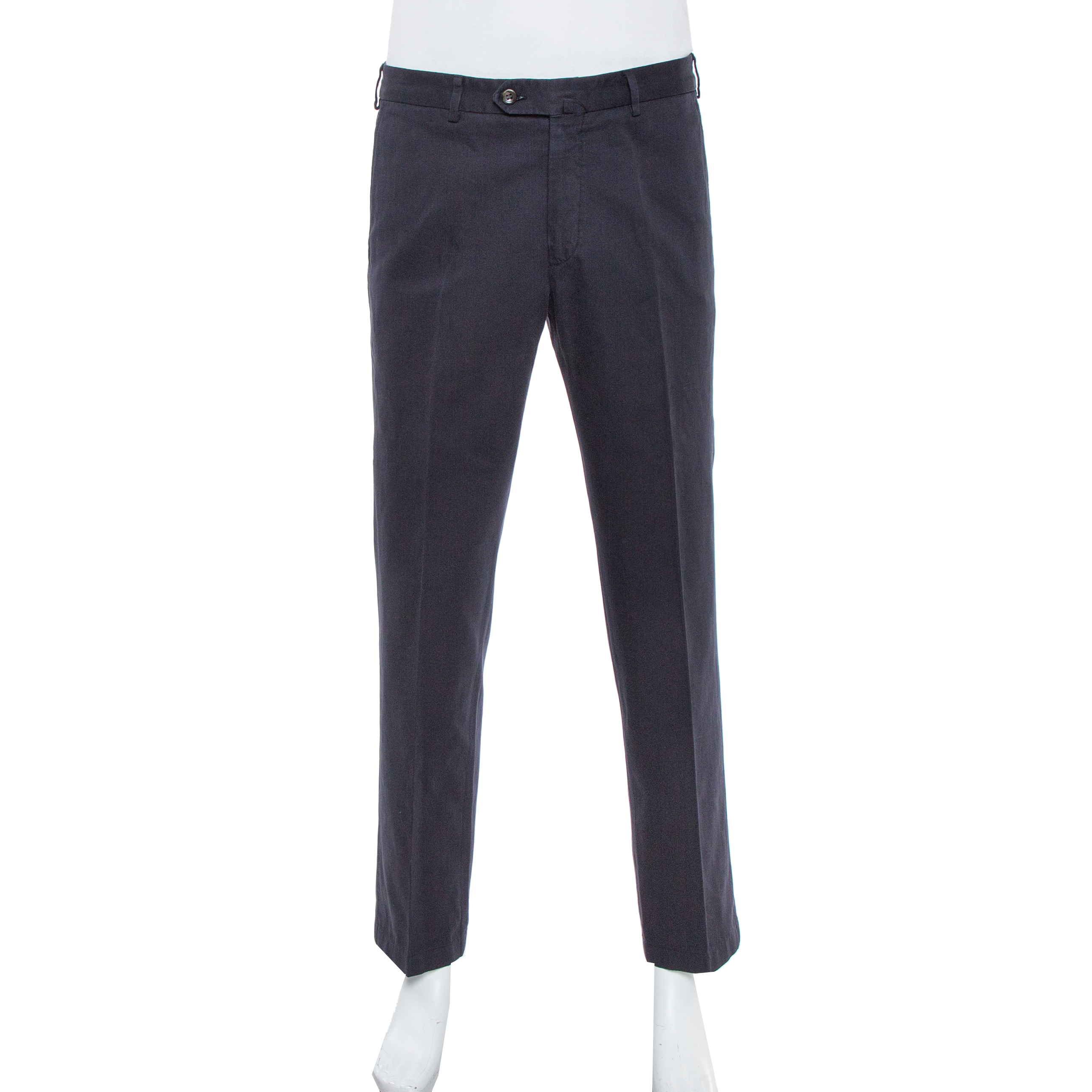 Image of Loro Piana Navy Blue Cotton Tailored Trousers L