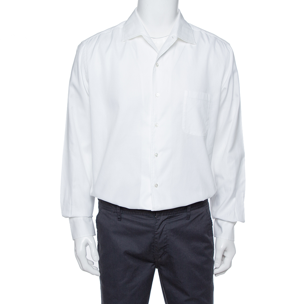 Image of Loro Piana White Cotton Long Sleeve Shirt XL
