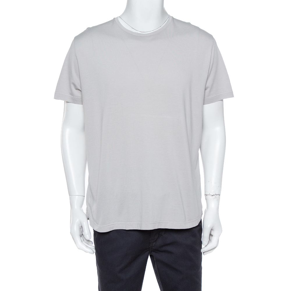 Image of Loro Piana Pale Grey Cotton & Silk Crew Neck T-Shirt XXL