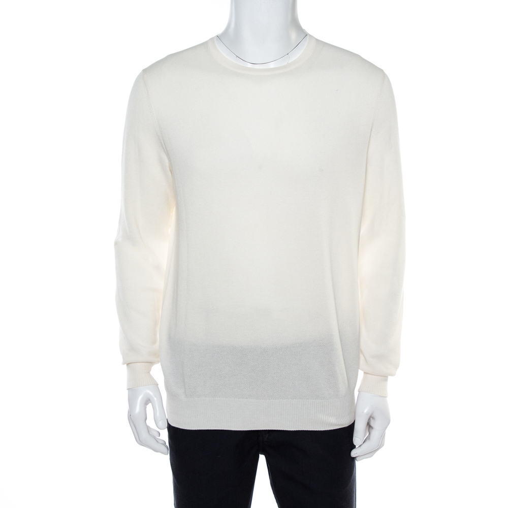 Image of Loro Piana Off White Knit Crew Neck Jumper L