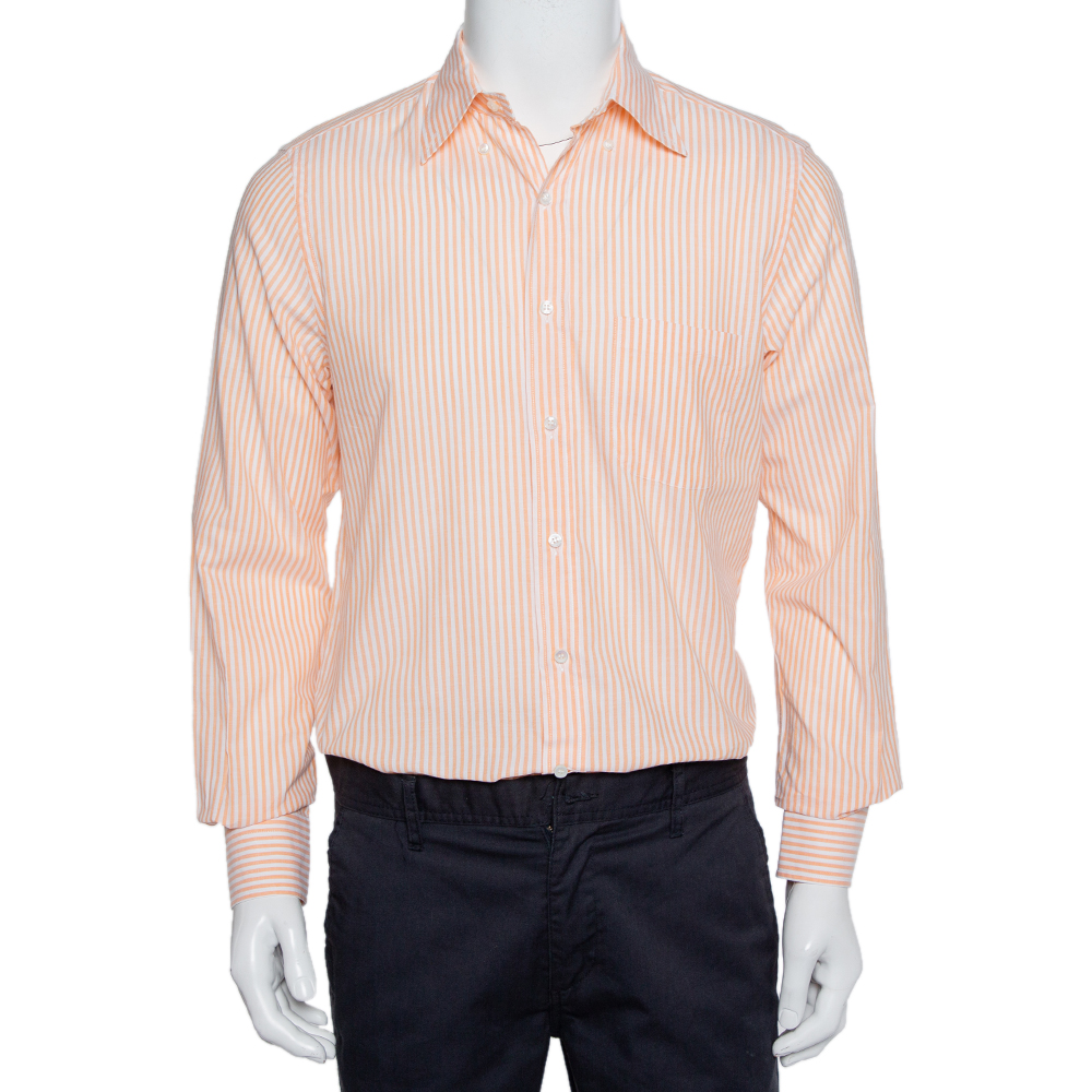 Loro Piana Orange Striped Cotton Button Front Shirt M