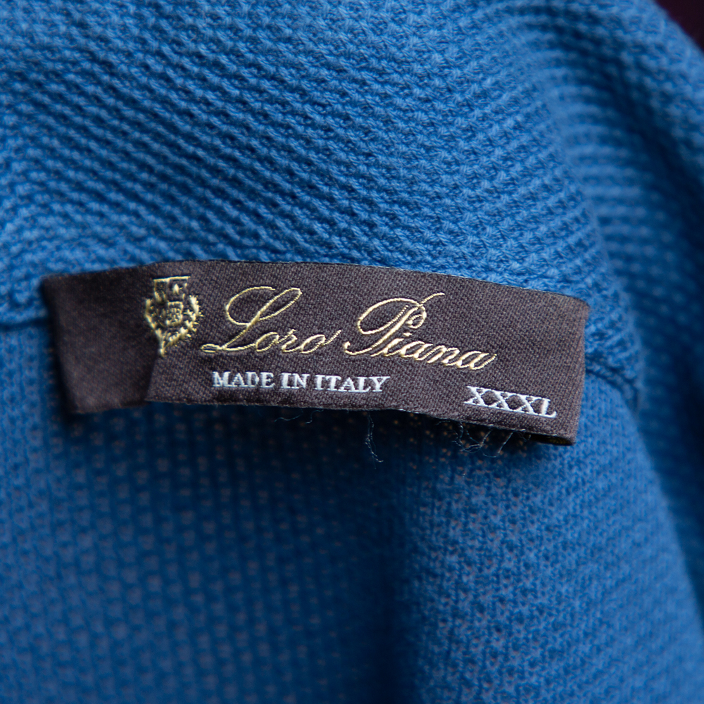 Loro Piana Blue Cotton Pique Long Sleeve Polo T Shirt 3XL