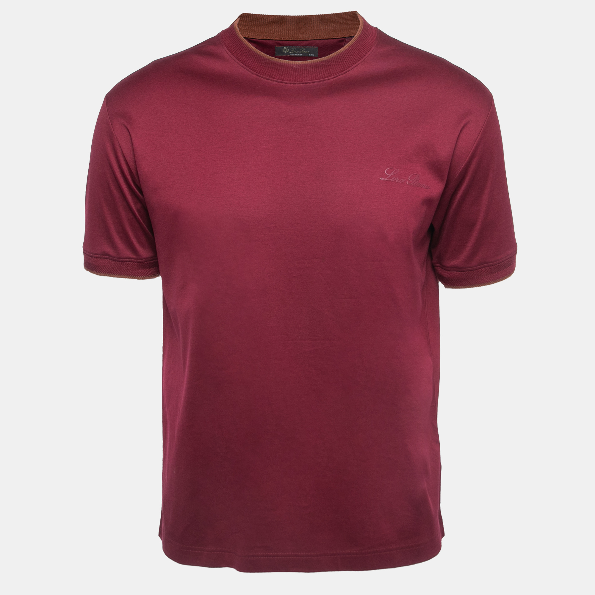 Loro Piana Dark Red Logo Print Cotton Crew Neck Half Sleeve T-Shirt XXS