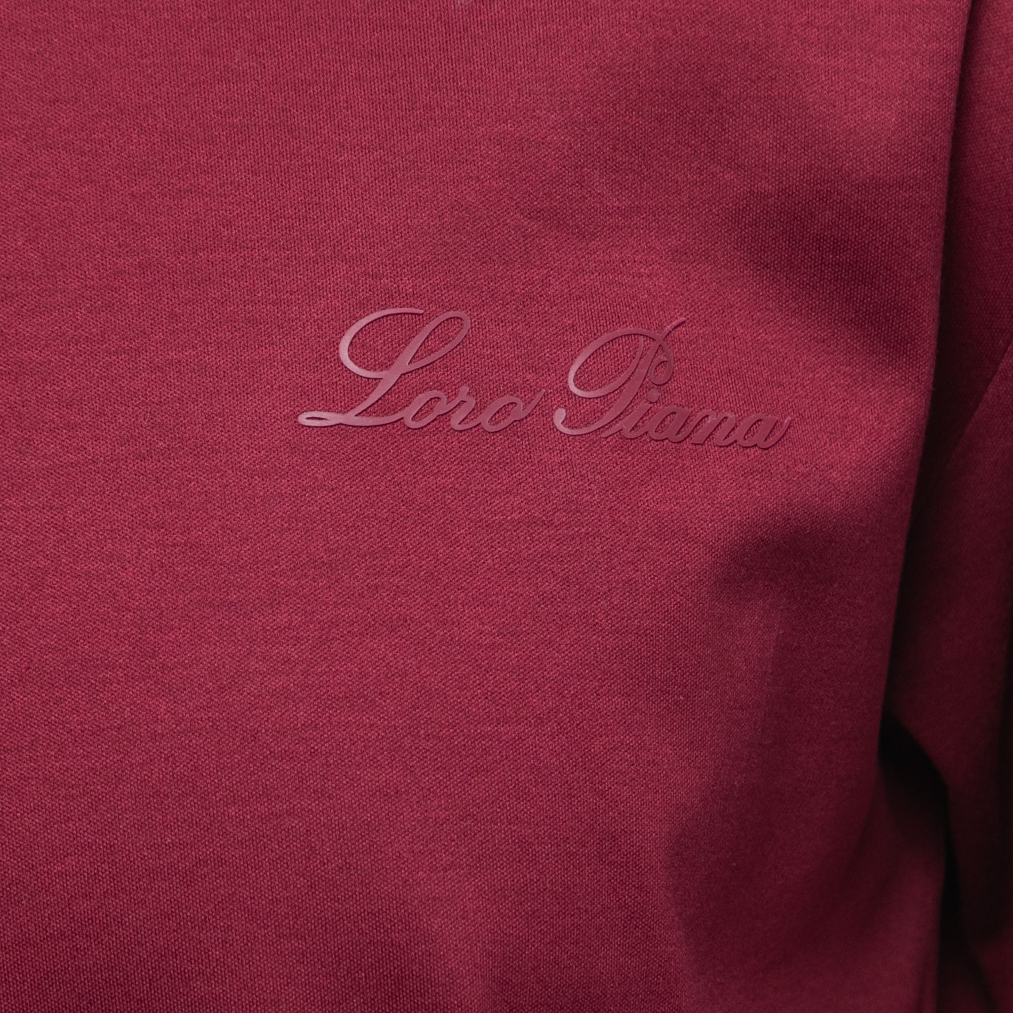 Loro Piana Dark Red Logo Print Cotton Crew Neck Half Sleeve T-Shirt XXS