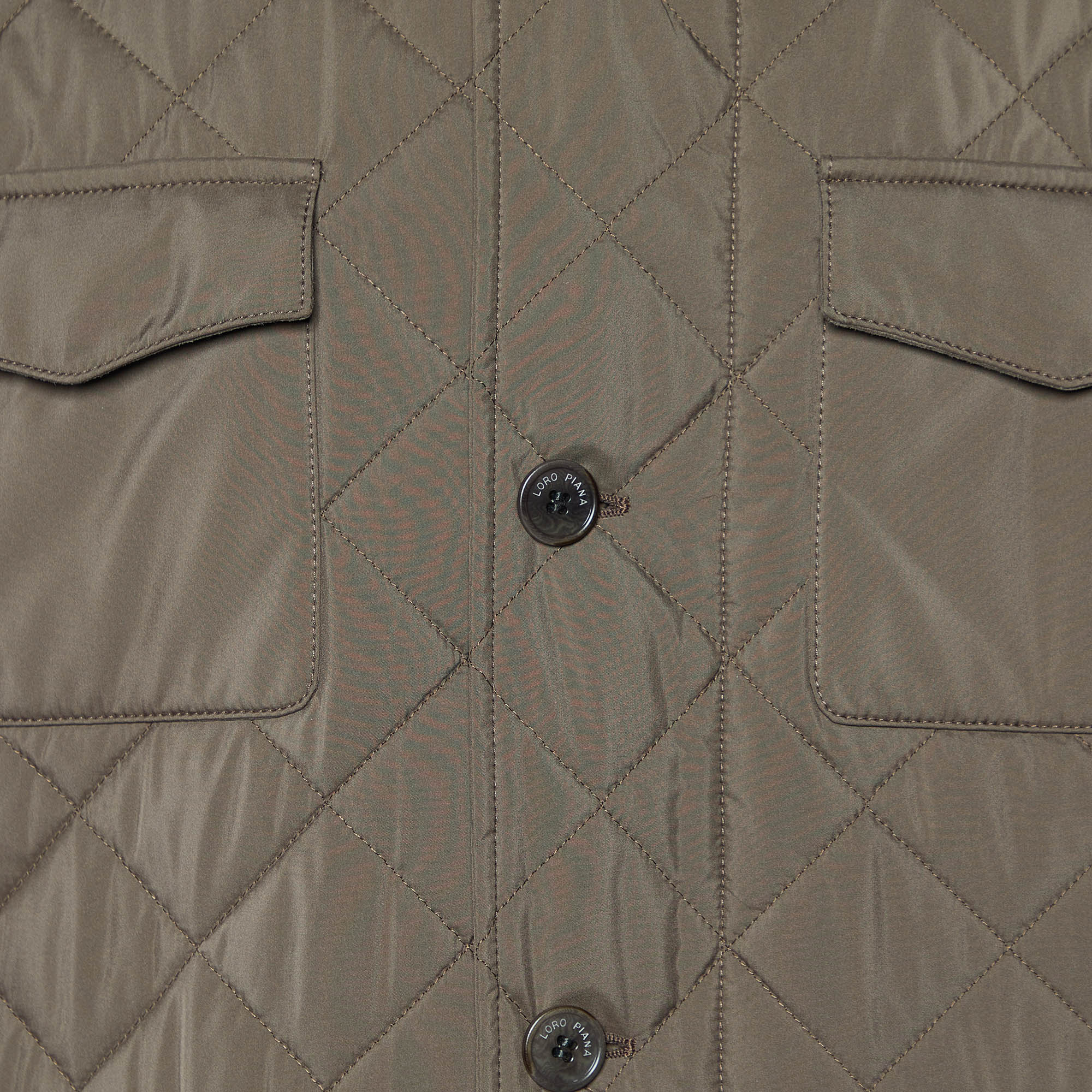 Loro Piana Brown Diamond Quilted Leather Trim Detail Jacket XXL