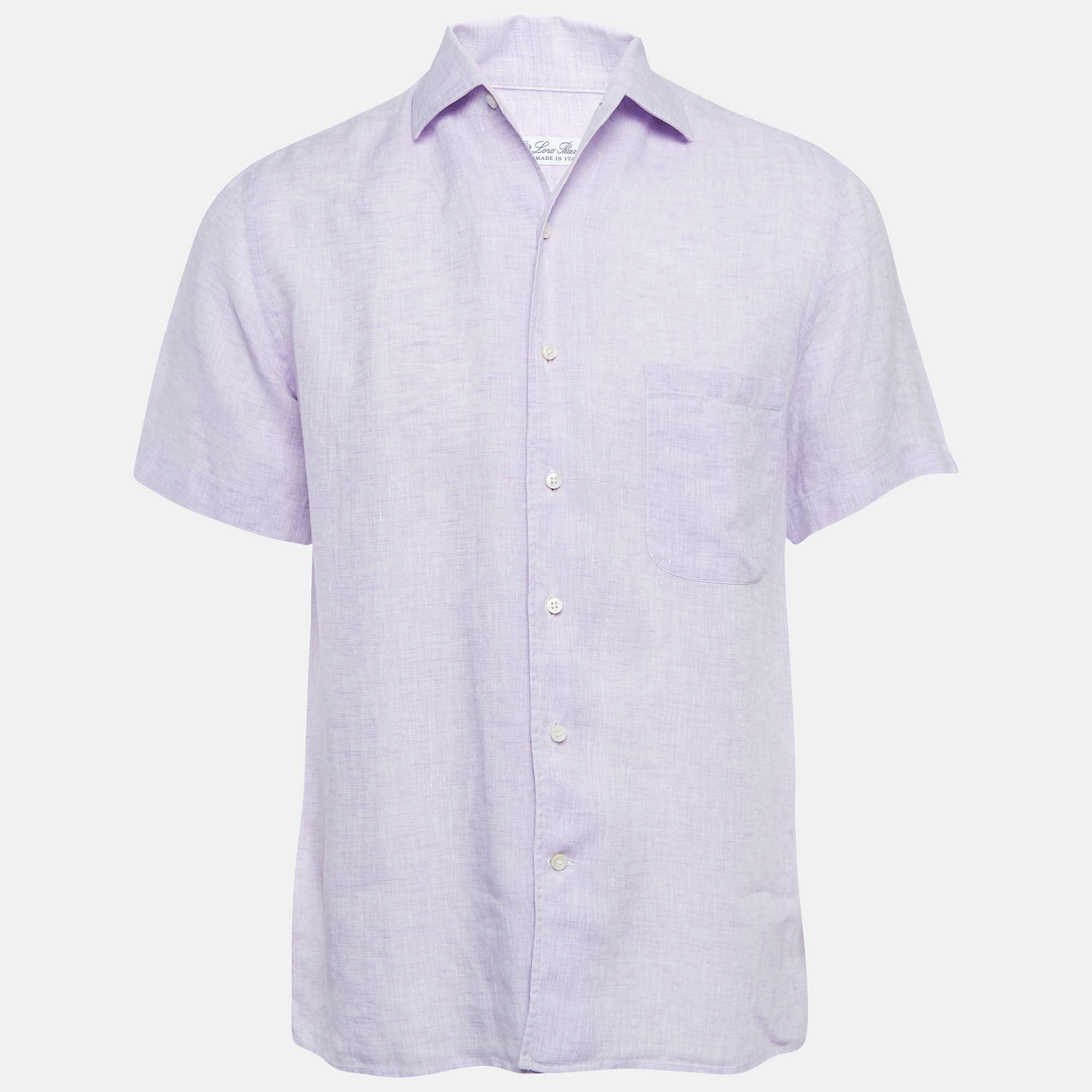 Loro piana lavender linen short sleeve shirt s