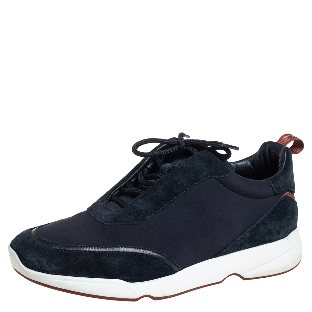 Loro Piana Navy Blue Suede And Neoprene Modular Walk Sneakers Size 43.5